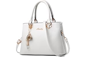 DEEVORCA Fashion Women Handbags Elegant Top Handle Bag with Classic Hanging Bells Ornaments Shoulder Bag for Work Date Casual Shopping Daily PU Leather Ladies Tote Satchel Bag White