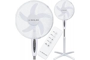 U-SMILER Ventilator mit Fernbedienung, Standventilator sehr Leise 55W, 5 Klingen, 90° Oszillation, 3 Geschwindigkeiten, Timer 4h, Stand Ventilator, Bodenventilator, Schlafzimmer Kühlung, Weiß
