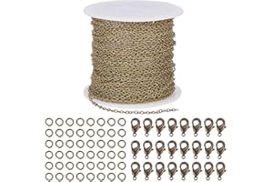 SUNNYCLUE 33 Pieds Fabrication de Bijoux Chaîne en Vrac 2mm Bronze Antique Chaîne Câble avec 30 pcs Fermoirs Homard et 100 pcs Anneaux de Saut pour Collier Boucle d'oreille Bracelet, sans
