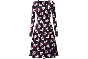 Love My Fashions® Womens Christmas Dress Casual Long Sleeve Round Neck Party Dress for Women Kissing Reindeer Santa Snowman Snowflake Flared Xmas Costume Swing Skater Mini Novelty Outfits