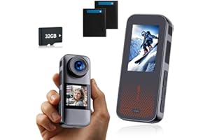 Nvgfelis Action Cam Dotato di scheda di memoria32GB, doppio schermo Telecamera Moto,Action Camera con batteria ricaricabileda 2 x1350 mAh e set di accessori