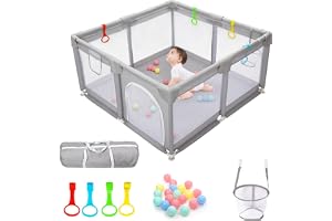 CHOLY Baby lekhage för spädbarn och småbarn, hållbar lekhage | Synligt andningsbart nät, skumskydd, lätt att montera spädbarnsstaket med resväska – 128 × 128 cm