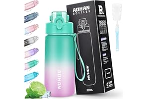 AOHAN Gourde 600 ml Tritan sans BPA, pour le sport, les boissons gazeuses, anti-fuite, avec passoire et échelle de capacité pour l'école, le bureau, la gym, l'extérieur, le vélo