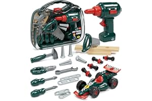Lehoo Castle Werkzeugkoffer Werkzeug Kinder Spielzeug ab 3 Jahre, Junge Geschenke mit Bohrmaschine ＆ Rennwagen Spielzeug, Rollenspiel Montessori Motorik Kinderspiele für 2 3 4 5