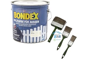 zbs24 Bondex Holzfarbe für Außen, hochdeckender Wetterschutzanstrich, Wetter- & UV-beständig, atmungsaktiv inkl. 3-teiligem Pinselset (weiß, 2,5 Liters)