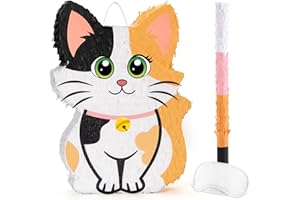 WERNNSAI Pignatta a forma di gattino, decorazione per feste di compleanno, con benda e bastone, per feste a tema gatto, baby shower, anniversari, celebrazioni