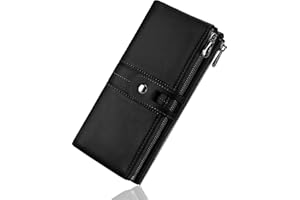 Roulens Portfel damski z prawdziwej skóry, wielofunkcyjny, wąski, dwuczęściowy, zapięcie na zamek błyskawiczny, na karty o dużej pojemności, z blokadą RFID, L, Klasyczny