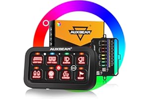 Auxbeam 8 Gang Switch Panel RA80 Auto-Dimmable RGB Switch Panel w/Momentary Toggle Pulsed, 12V-24V Automotive Aluminum Switch Panel for Truck Offroad Car Boat Waterproof, 2 Years Warranty