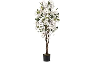 COSTWAY Árbol Artificial de Bugambilia 120 cm, Planta Floral Falsa en Maceta con Flores, Planta Artificial Decorativa para Oficina Hogar Porche Boda y Fiesta (Blanco,1)