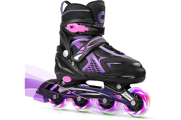 Gonex Rollers en Ligne Taille Réglable de 31 à 42 Roue Brillant pour Enfant Fille Garçon Femme et Homme Adolescent Débutant