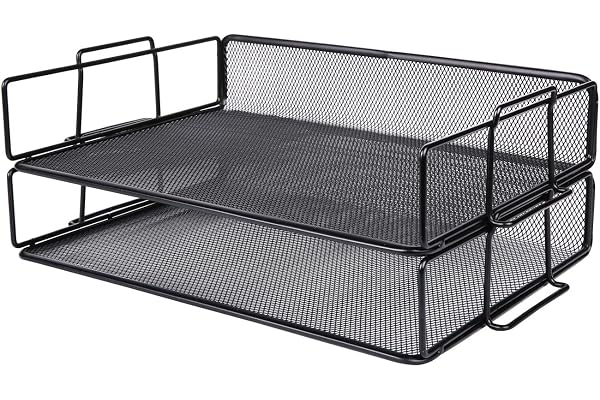 Exerz Corbeilles à courrier 2 Pièces/Bannette de Bureau superposable à Mailles métalliques/Organisateur Multifonctionnel/Support de fichier pour Le Bureau, l'école, l'étude - EX62005 Argent (Noir)