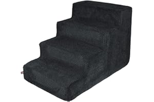 BOUTIQUE ZOO Schody dla psa o wysokości 40 cm, dla kotów, zwierząt domowych, 4 stopnie, do łóżka i samochodu, dla małych psów, pluszowych pokrowców, kolor: czarny