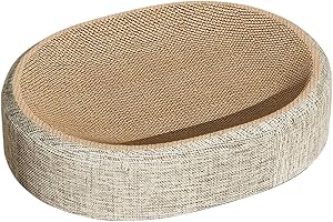 POMUROM Griffoir pour Chat, Ovale Lit à Gratter Chat en Sisal avec Base Antidérapante, Planche à Gratter pour Chats d'Intérieur, Protège-Meubles Contre Les Griffures de Chats