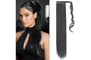 Benehair Lang Glattes Pferdeschwanz Haarteil Synthetik Haarverlängerung Zopf Ponytail Extension Haarteil Zopf Tiefschwarz Haar Extension für Damen Mädchen Tiefschwarz 66cm