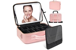 DECINIEE Trousse de Maquillage avec Miroir LED: 3 Modes d'Éclairage Trousse de Toilette avec Miroir de Maquillage - Portable Sac de Maquillage avec Miroir
