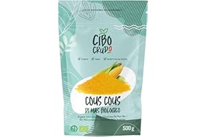 CIBO CRUDO CRUDO BIOLOGICO VEGAN Cous Cous di Mais Bio - 500g. Contiene Fosforo Potassio e Magnesio. Naturalmente Senza Glutine. Ricco di Carboidrati e Fonte di Fibre. Versatile per Ricette Dolci o Salate.