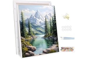 MEIYUDA Paint by Numbers Kits for Adult with Frame Mountains Landscape, DIY Canvas Oil Painting Kit for Adult or Beginner, Arts and Crafts Kit for Home Wall Decor 30x40cm