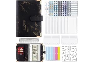 AINIUNIU Raccoglitore a budget A6 in pelle PU con raccoglitore ad anelli, 30 pezzi per risparmiare denaro con buste con cerniera, per budget e risparmio di denaro (marmo nero)