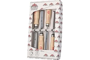 STUBAI 3531 Stechbeitel-Set mit Holzgriff aus Weißbuche, schwedische Form, 4-teiliges Set (13, 16, 20, 24 mm), Stemmeisen zur präzisen Bearbeitung von Holz, Stecheisen für Schreiner & Heimwerker