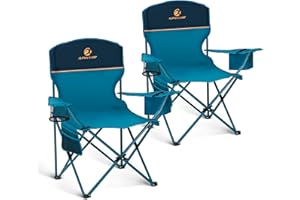 LET'S CAMP Camping Chairs 2 Pack, Set of 2 Folding Chair, Lightweight Picnic Chair with 3-Can Cooler Bag, Cup Holder,Storage Pocket, Supports 100kg (Blue)