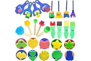 PXBSNB 27 Stück Schwamm Malerei Pinsel Set, Wiederverwendbare Schwammpinsel Set, Bunte DIY Schaumstoffpinsel, Früherziehung Malutensilien Kinder, Verschiedenen Formen Kinder Malwerkzeuge