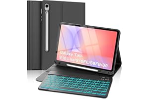 FOGARI Coque Clavier pour Samsung Galaxy Tab S10 Lite/S10 FE/S9 FE 10.9"/S9 11" - Clavier 7 Couleurs Rétro-éclairage Azerty Français DéTachable pour Samsung Galaxy Tab S10 Lite 2025/S10FE/S9/S9FE,Noir