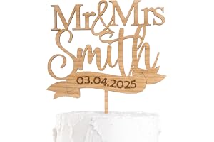 Personalised Wedding Cake Topper, Wooden Cake Topper for Anniversary, Mr and Mrs Rustic Cake Topper, Mr & Mrs Cake Decoration