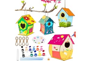 PIWOSGOL 4 Pièces Maison D'Oiseau Activite Manuelle Bricolage, Kit Maison d'Oiseau Enfants, Kit Maison d'Oiseau en Bois, Loisir Creatif Cadeaux pour Garçons Filles