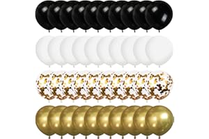 WASAII 60PCS 12 Inches Black Gold White Balloons Black Gold Balloons Set Black and Gold Balloons Metallic Gold Latex Balloons Helium Balloons Gold Confetti Balloons for Wedding Birthday Graduation Party