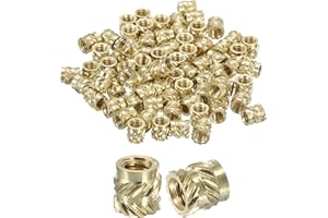 Sourcing Map Knurled Insert Nuts, 100pcs M2 x 3mm L x 3mm OD 3D Printing Brass Female Threaded Inserts Heat Set Embedment