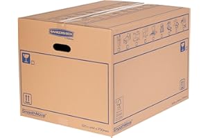 Bankers Box 6208401 Pack 10 Cajas de Cartón con Asas para Mudanzas, Almacenaje y Transporte Ultra resistentes, Canal Doble Reforzado, 100 Litros, Marrón, 70 x 44 x 33 cm