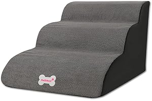 GALATÉE Galatowane Schody dla zwierząt, wyjmowana rampa dla zwierząt, schody dla psów z gąbki o wysokiej gęstości (3-poziomowa skalownica dla zwierząt domowych, szara)