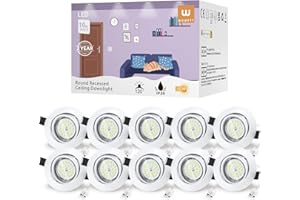 Wowatt 10 x Ojos de Buey de Led Blanco Frio 6000k Foco Empotrable Led Techo 68mm 6W Equivalente a Halogeno 50W Incluye GU10 Bombilla 83Ra 600Lm Ángulo de Visión 120°Marco Redondo Ángulo Rotable 40°