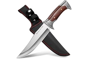 Plys Coltello Bushcraft Lama Fissa per Sopravvivenza: Coltelli da Caccia 17cm con Fodero Coltello Campeggio Professionali Manico in Legno