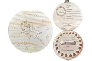 AYNKH Milk Tooth Box, Tooth Keepsake Wooden Baby Storage Memory Fairy Box Kit for Girls Boys (Fairy)