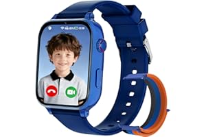 PTHTECHUS 4G Montre Connectée Enfant Fille Garçon, Montre Intelligente Pour Enfants avec GPS SOS Chat Appel Vidéo Mode Classe Réveil Caméra Calculatrice Jeux, Smartwatch Téléphone Cadeau 4 à 12 Ans, Bleu Moyen