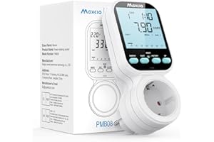 Maxcio Medidor de Consumo de Energía, enchufe de ahorro energético con pantalla LCD retroiluminada, 7 Modos Medidor de Consumo Electrico con Protección contra Sobrecarga, Nuevo Estilo
