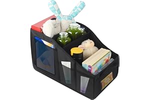 ACOMTUO Organisateur Voiture, 46x27x25cm Organisateur Voiture Enfant, Rangement Coffre de Voitures avec Séparateurs et Poignées, pour Stocker des Jouets, des Livres et des Collati (L)