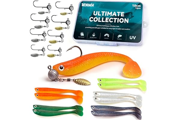 VEYCVLA Gummifiskbete för öring, gös, abborre, konstgjort bete, fiskeutrustning 10 cm, gummibete, fiskeset, jiggkrokar med ru