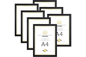 EXYGLO Black A4 Picture Frame Set of 7, A4 Photo Frames for Wall and Tabletop Diaplay - Ideal for Certificates, Posters, Documents, and Artwork
