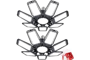 YIQIBRO Eclairage LED Garage 200W 2 Pièces, E27/E26 Eclairage Atelier Déformable 7+1 Panneau Ajustables, 20000LM 6500K Blanc Froid Plafonnier LED Garage pour Sous sol, Atelier, Entrepôt, Bureau