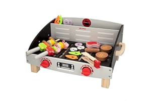 WOOMAX Holzgrill Tisch mit Spielzeugnahrung, 32 Stück, 50,5 x 34 x 23,5 cm, +2 Jahre, 49315