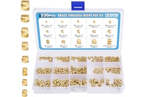 Knpwer 330 sztuk wkładów gwintowanych, gwint wewnętrzny, radełkowany mosiądz, wkładka gwintowana, zestaw nakrętek do osadzania części z tworzywa sztucznego lub części drukarskich 3D za pomocą