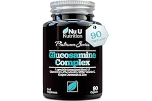 Glucosamine and Chondroitin High Strength Complex - 90 Glucosamine Sulphate Capsules - with Turmeric, MSM, Vitamin C, Zinc & Ginger - Joint Care Supplements for Men & Women - Nu U Nutrition