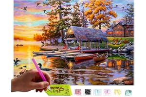 MISHBAY Diamond Painting Lago - 5D DIY Pintura Diamante 30x40cm - Dibujos con Diamantes Edificios - Punto de Cruz Kit Completo