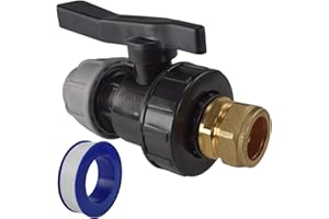COST WISE Mdpe Water Supply Pipe Valve to Copper Pipe Compression Fitting Adaptor+PTFE Thread SealTape (25mm mdpe-15mm Copper)