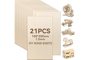 QUOTRE 21 Pezzi in Legno di Balsa da 1,5 mm, Compensato di Balsa, 200 X 100 X 1,5 mm, Parti Rettangolari in Legno Fai da Te Per Aerei, Fai da te