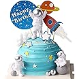 NC Outer Space Astronaut Cake Toppers, Set of 11，Planets for kids Astronaut Figurines, Rocket, Stars, Clouds, Balls and Happy Birthdany Cake Decor