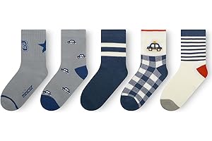 Queenshin Chaussettes unisexes pour enfants 5 paires de chaussettes en coton évacuant l'humidité motif de dessin animé à la mode