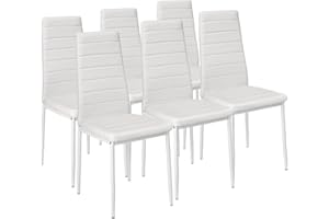 TecTake® sillas de Comedor Acolchadas, Funda de Cuero sintético, Respaldo Alto, Patas de Acero, Montaje Sencillo, sillas Comedor Modernas, Muebles Salon Modernos, Silla nordica - 6 Sillas Blanco